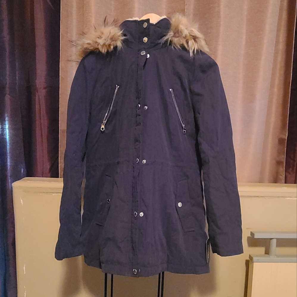 Nautica Women's Microfiber Parka Anorak Jacket with Size: Medium Navy